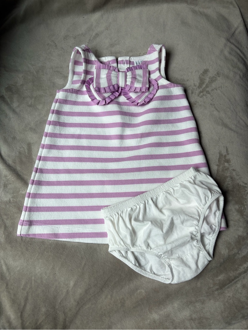 Janie and Jack Lavender & White Striped Dress with Bow and Bloomers